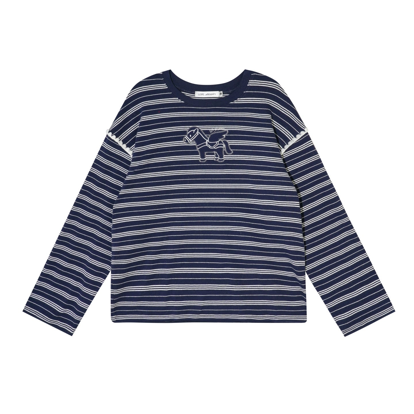 Contrast Stripe Crewneck Long-Sleeve T-Shirt