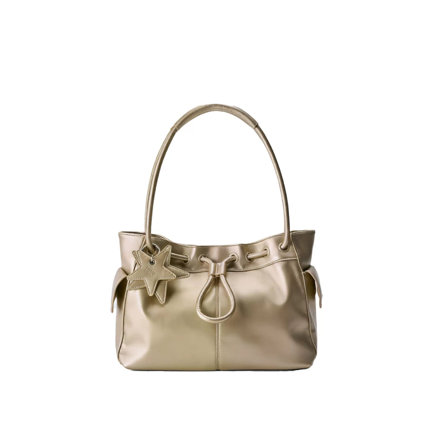 Pebbled Leather Drawstring Cloud Shoulder Bag ECODAY