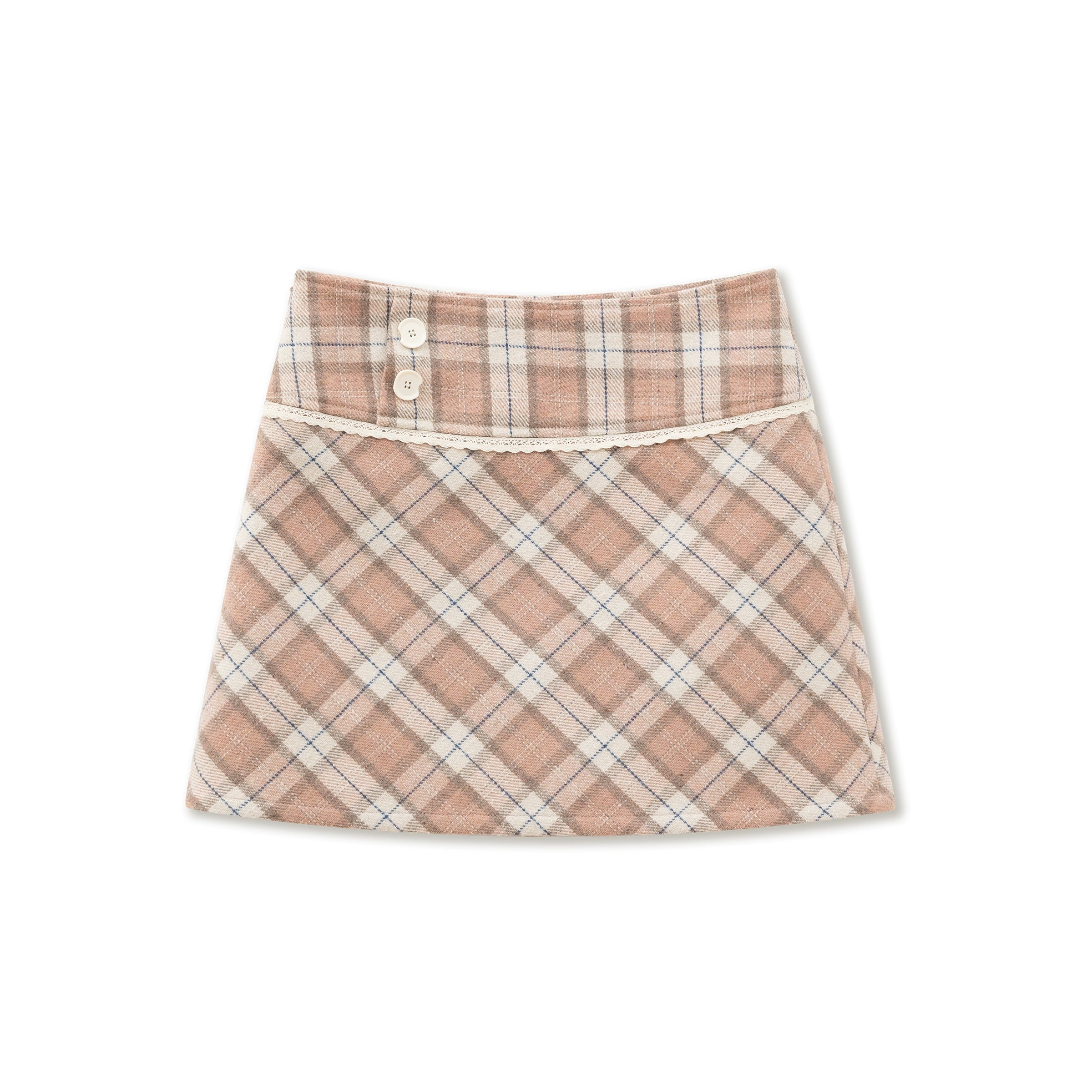 Pink Plaid Wool Mini Skirt