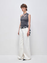 White Cotton Low Waist Wide Leg Jeans - CHINASQUAD