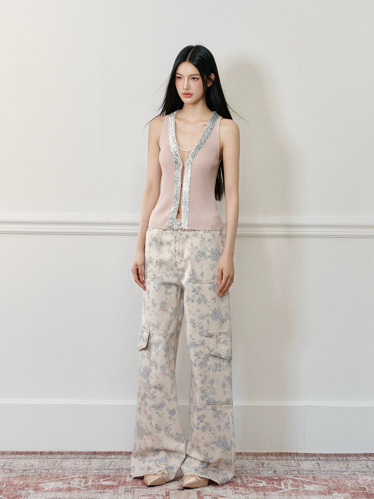 Floral Print Wide-Leg Cargo Pants - CHINASQUAD