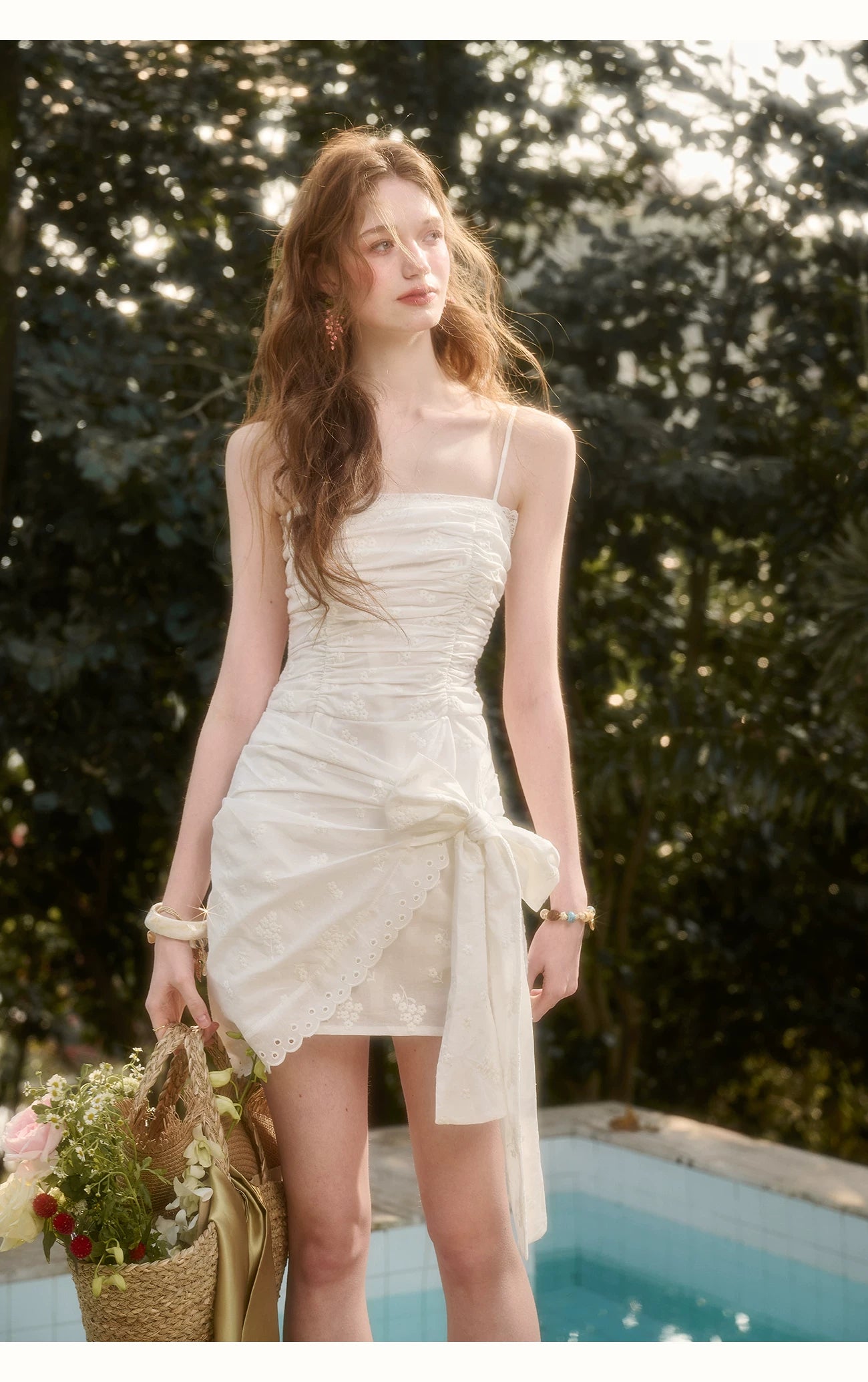 Cotton Embroidered Waist-Tie Dress