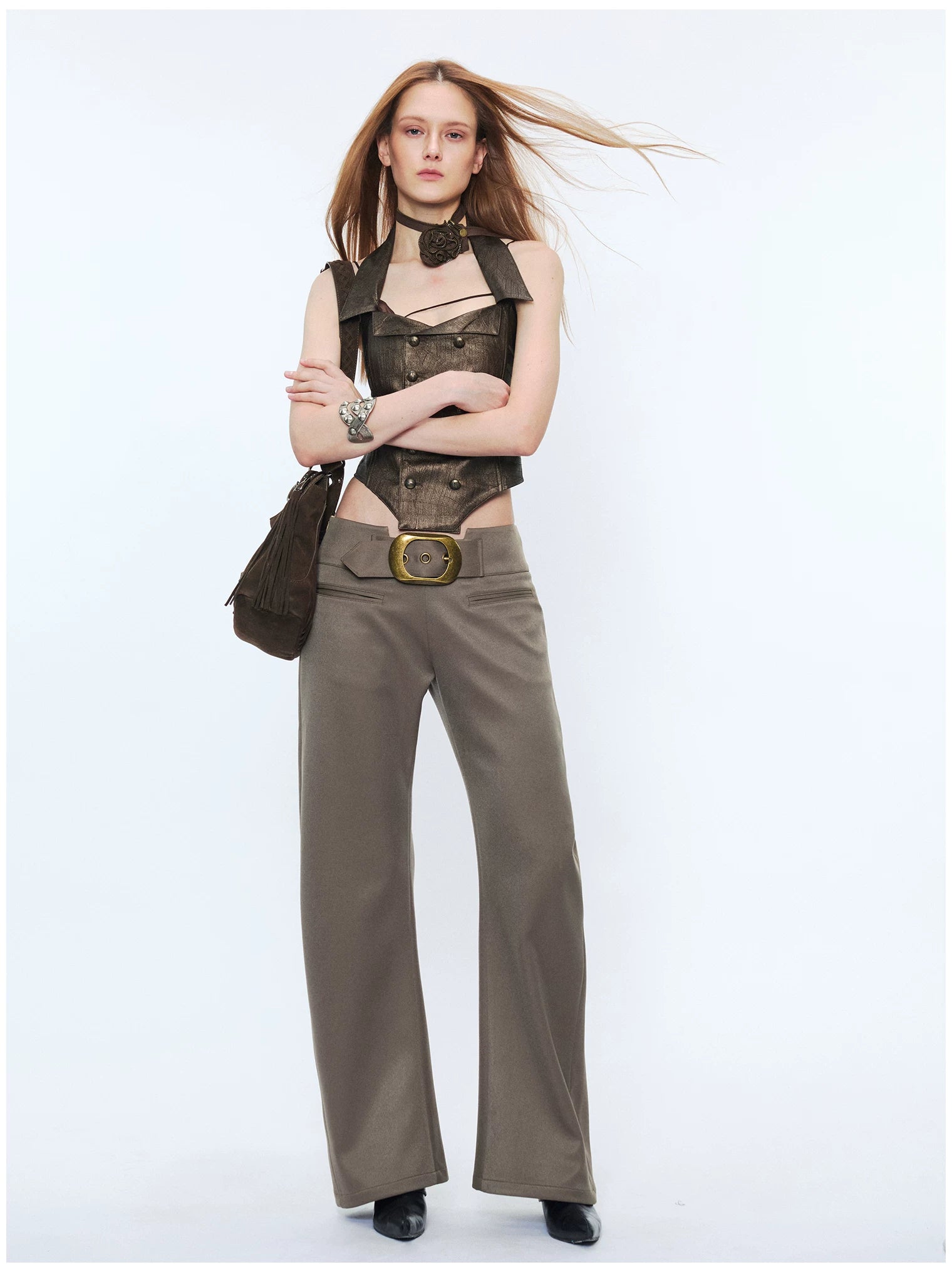 Metal-Waist Punk Tailored Trousers