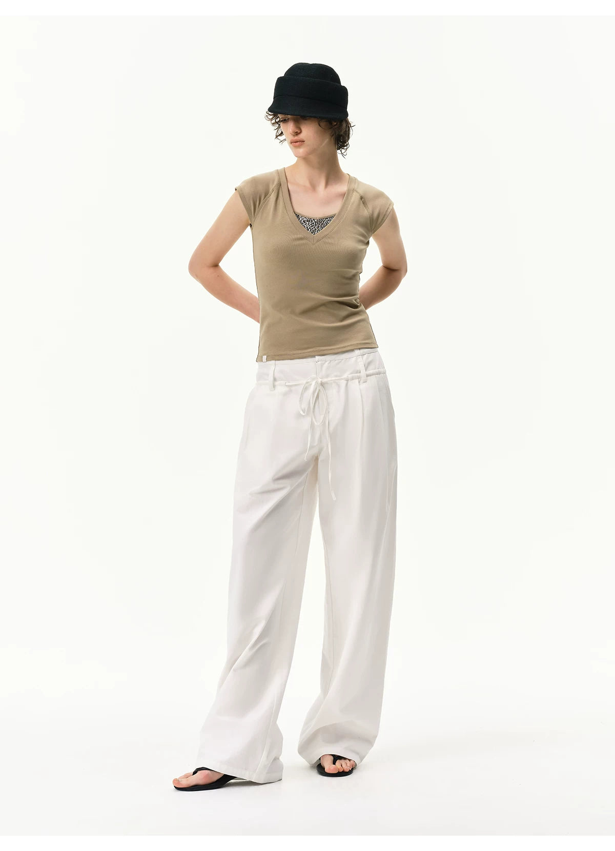 Lyocell Linen Drawstring Barrel-Leg Pants