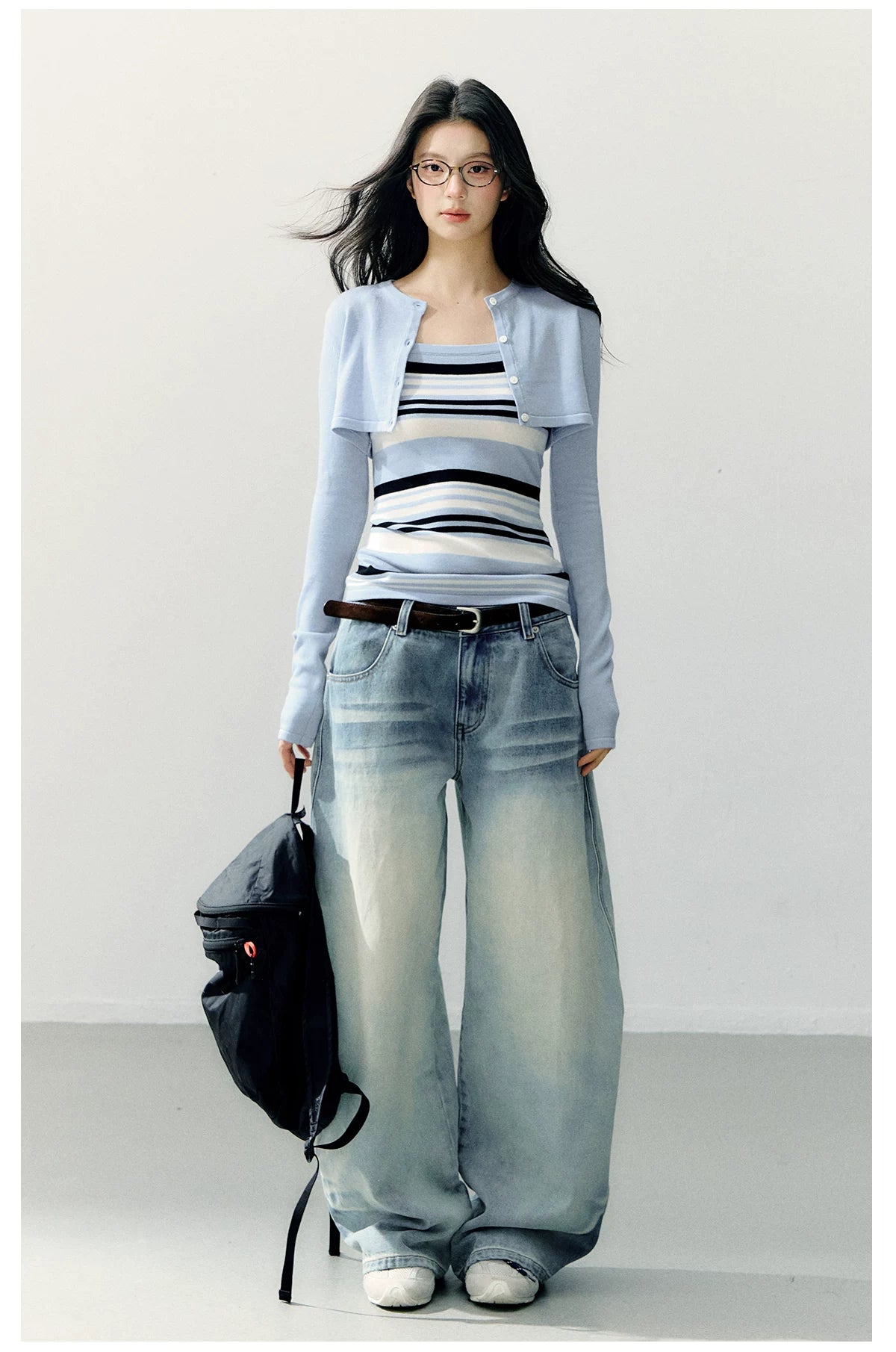 Structured Vest & Striped Camisole Two-Piece Set