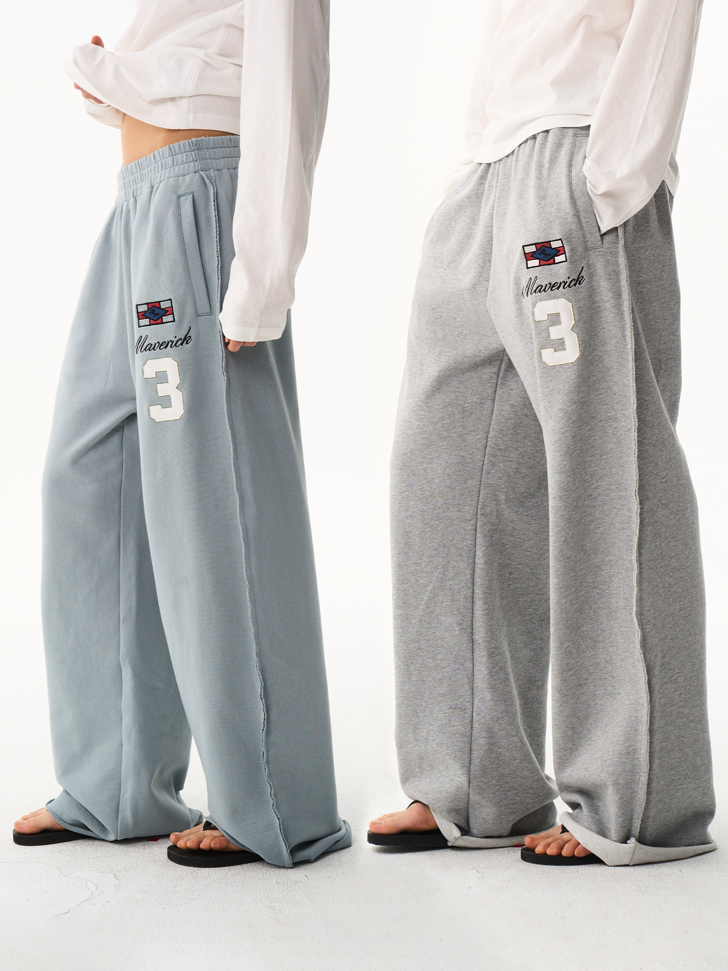 Multi-Color Embroidered Raw-Edge Sweatpants