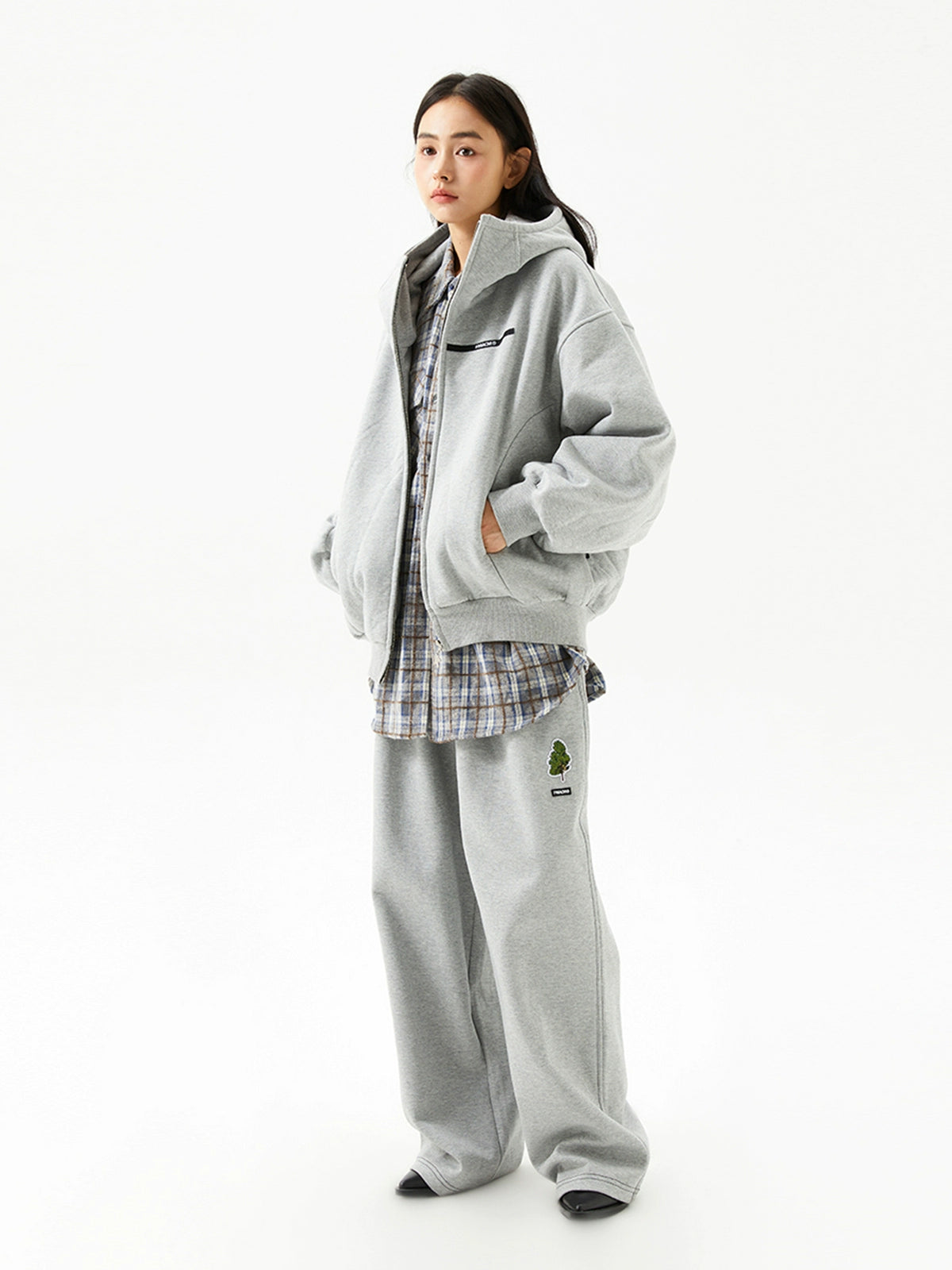 Gray Printed Hoodie Loose Thick Jacket - CHINASQUAD