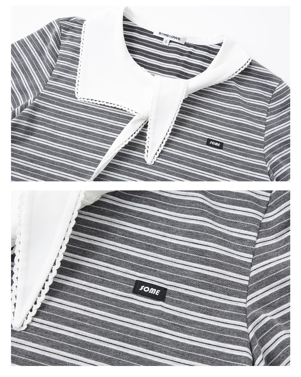 Tie-Neck Sailor Collar Striped Short Sleeve T-Shirt