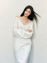 Lace Spliced V-neck Fake Two-Piece T-shirt - CHINASQUAD