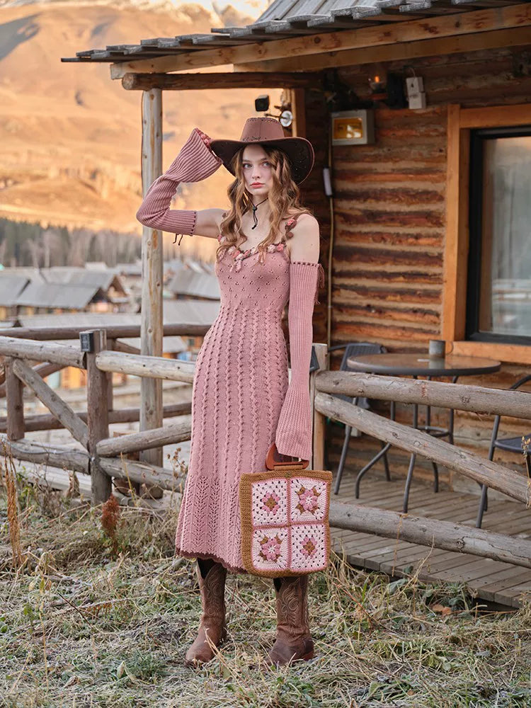 Floral Juliet Vintage Knit Dress & Cardigan Set