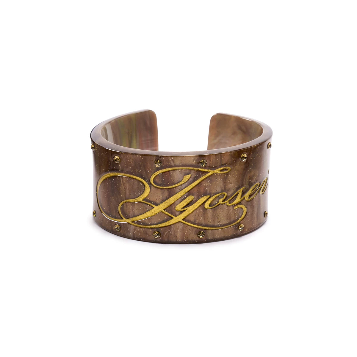 Vintage Crystal-Embellished Acrylic Wide Cuff Bracelet