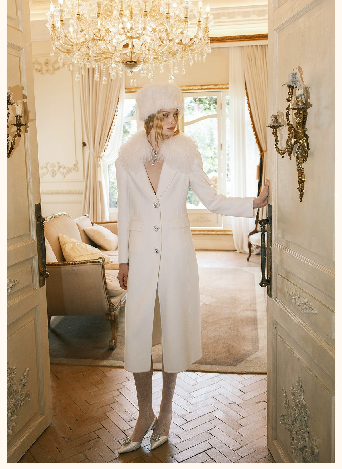 Nata Detachable Shearling Collar Wool Coat - CHINASQUAD