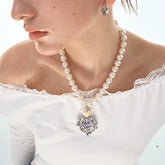 Cat Heart Enamel Pearl Necklace - CHINASQUAD