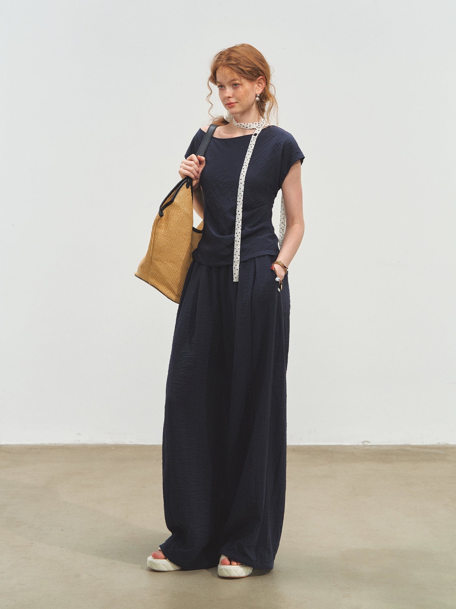 Draped Lazy Asymmetric Shoulder Convertible Top Set - CHINASQUAD