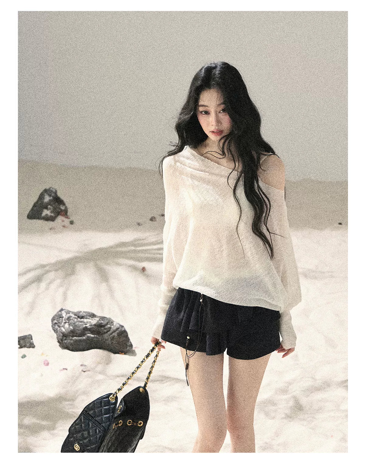 Sheer Off-Shoulder Sun Protection Knit Top Set