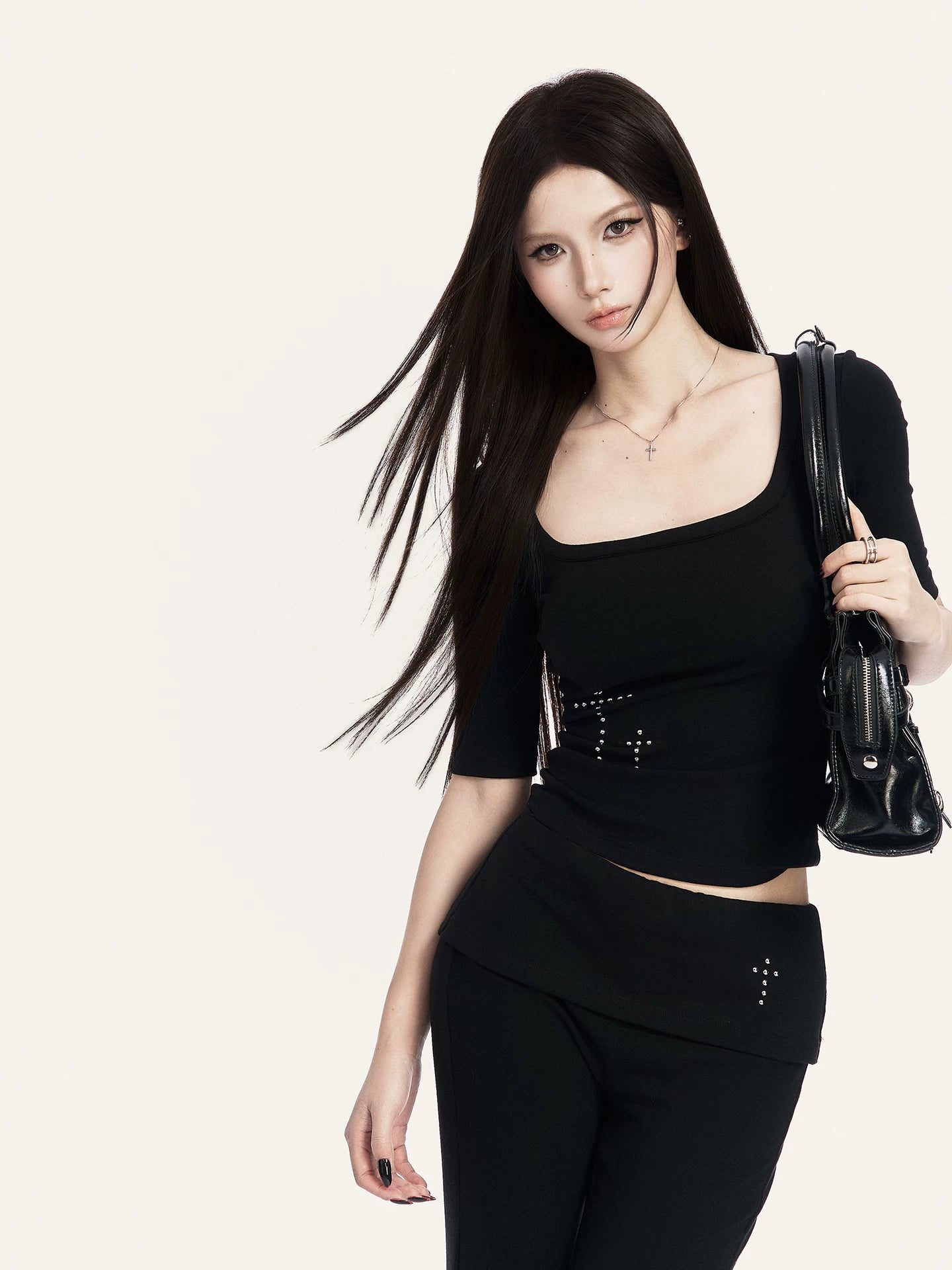 Square Neck Cropped Tee & Flare Pants Set