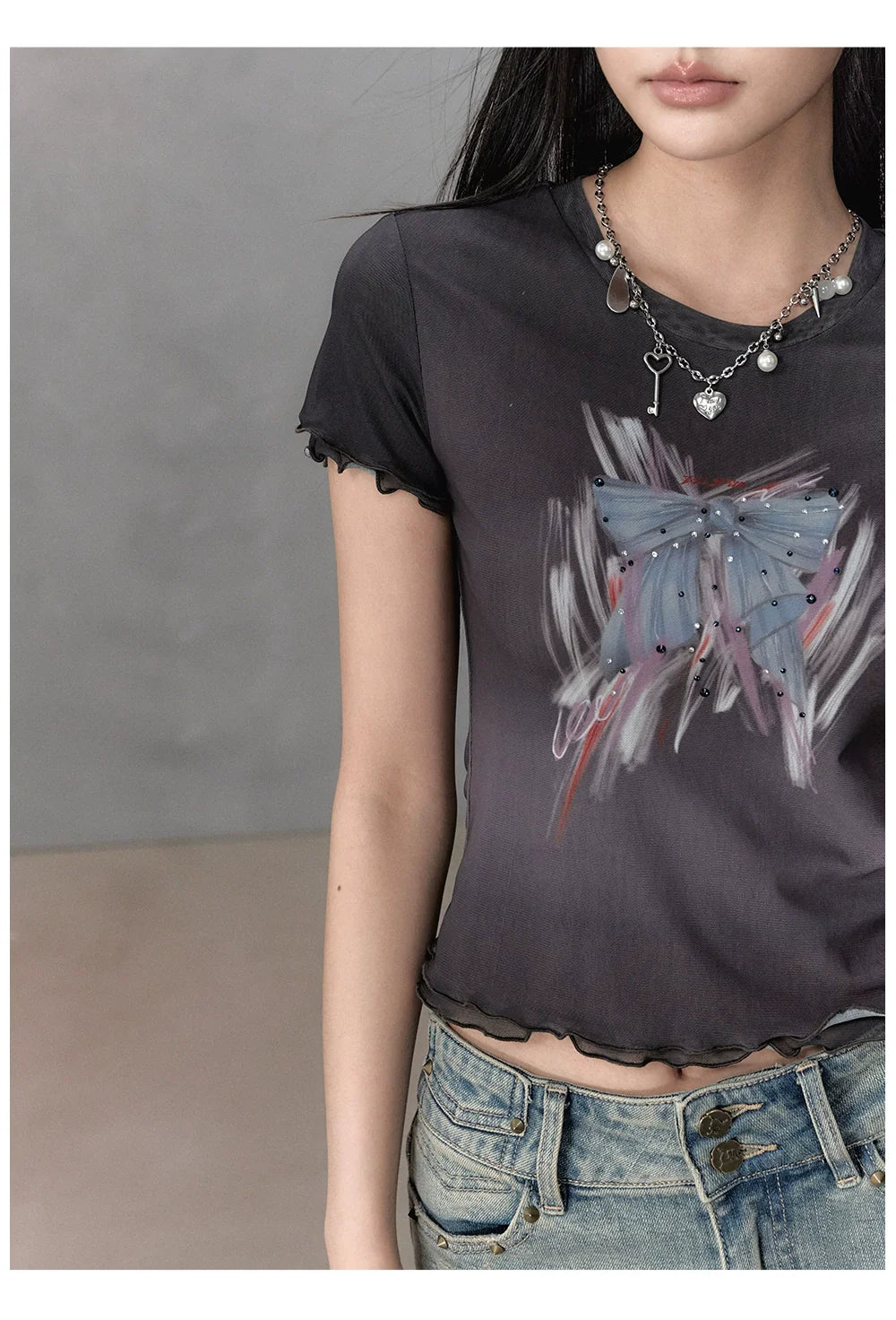 Pink & Black Bow Print Round Neck Short Sleeve - CHINASQUAD