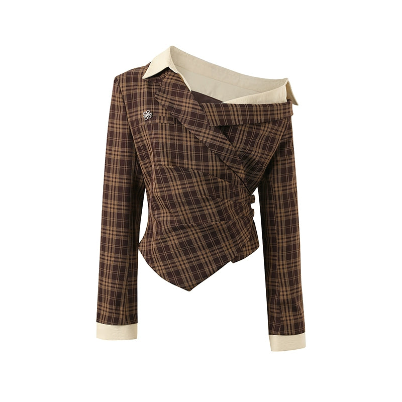Asymmetric Shoulder Suit Blouse