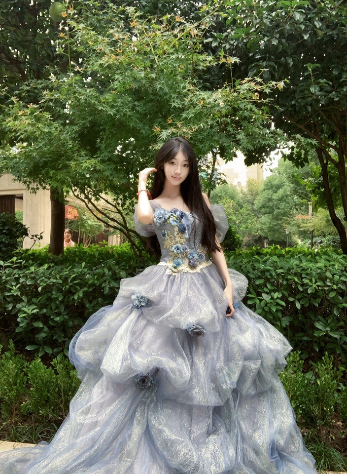 Underwater World Tulle Gown with Floral Embellishments