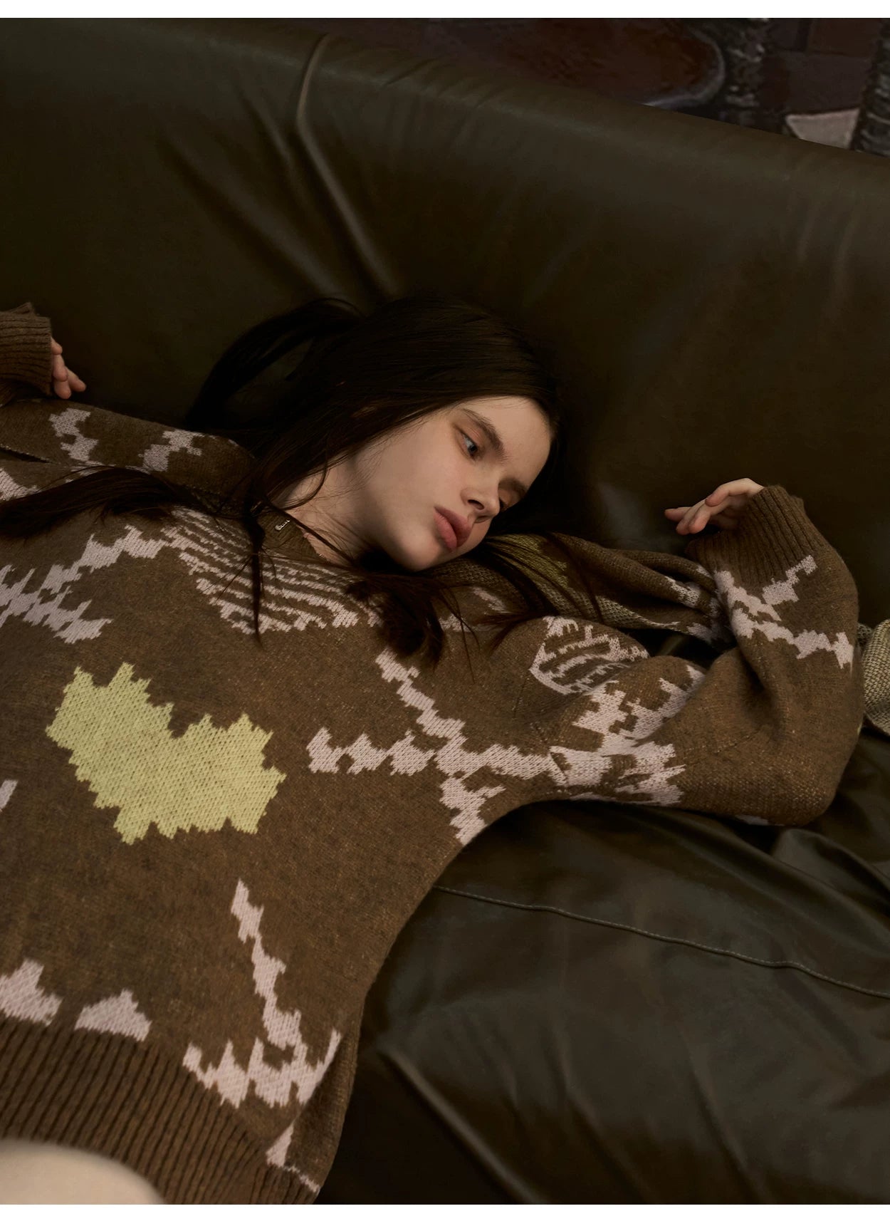 Retro Pixel Jacquard Knit Sweater & Scarf Set