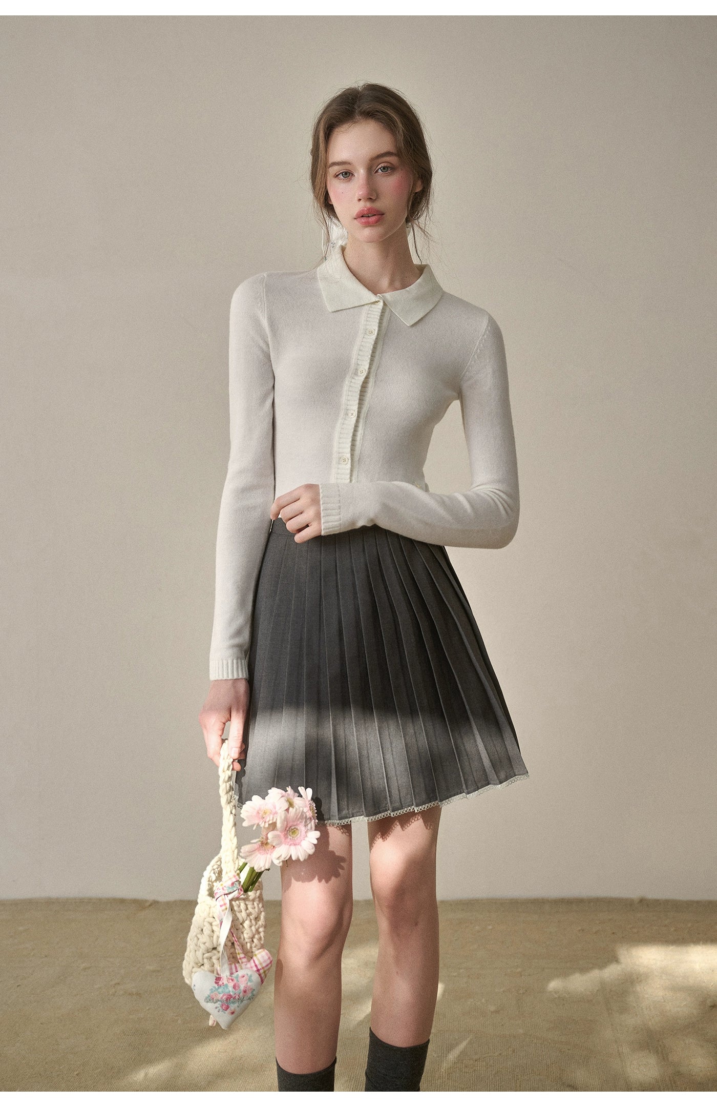 Mist-Grey Pleated Skirt