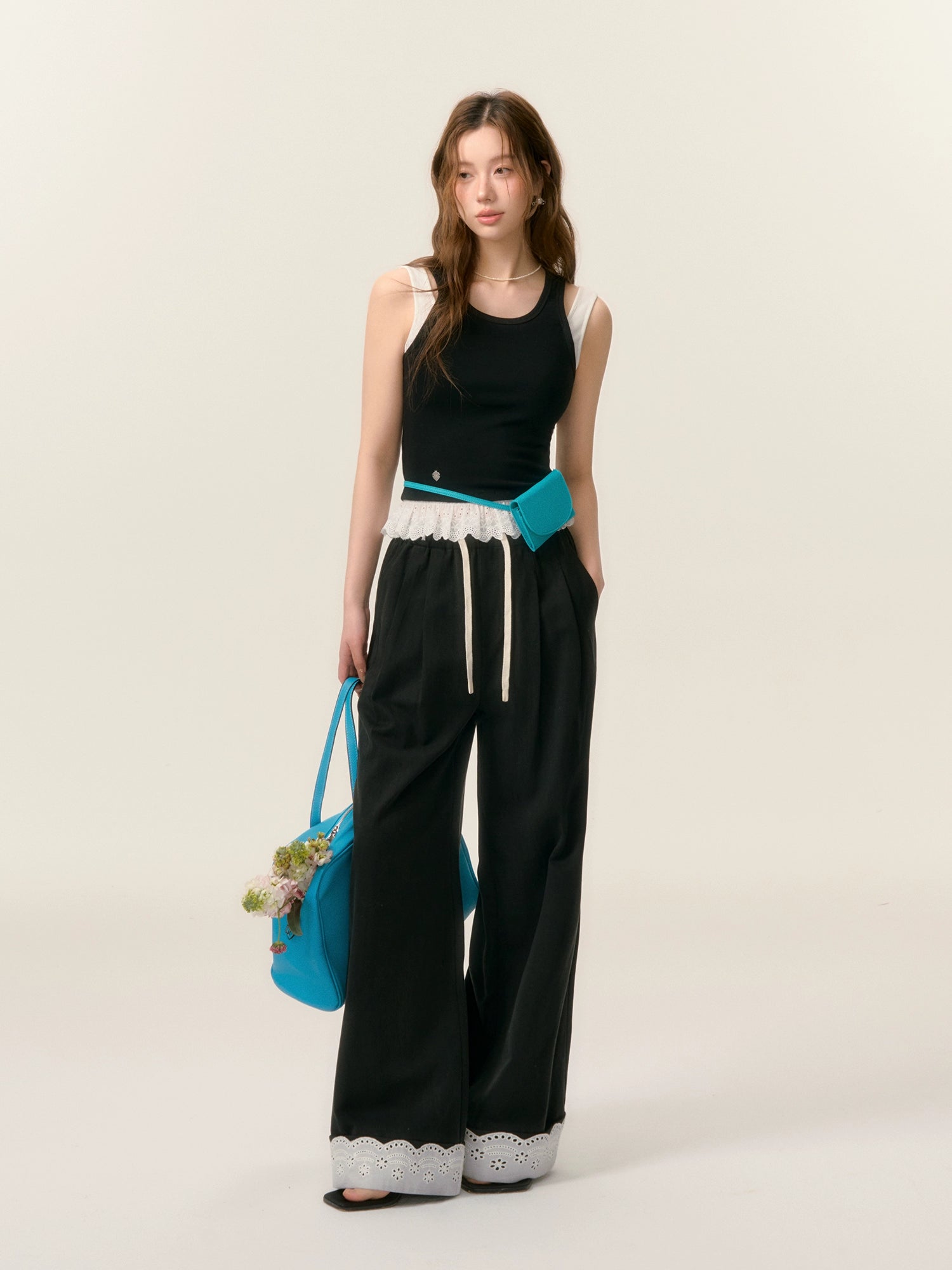 Lace Trim Patchwork Trousers - CHINASQUAD