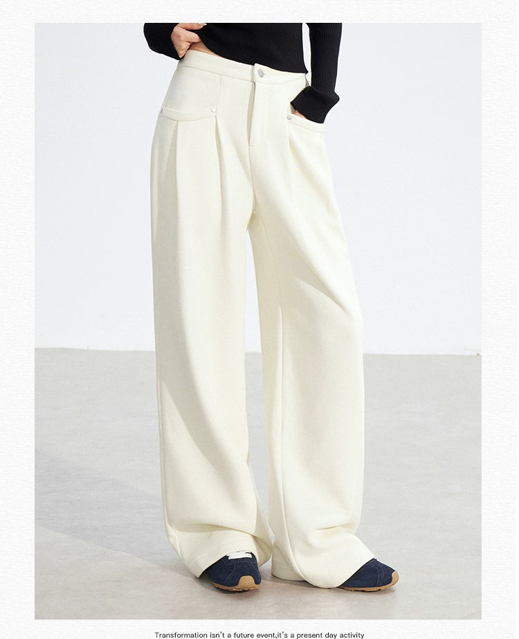 Chenille Fleece-Lined Wide-Leg Pants