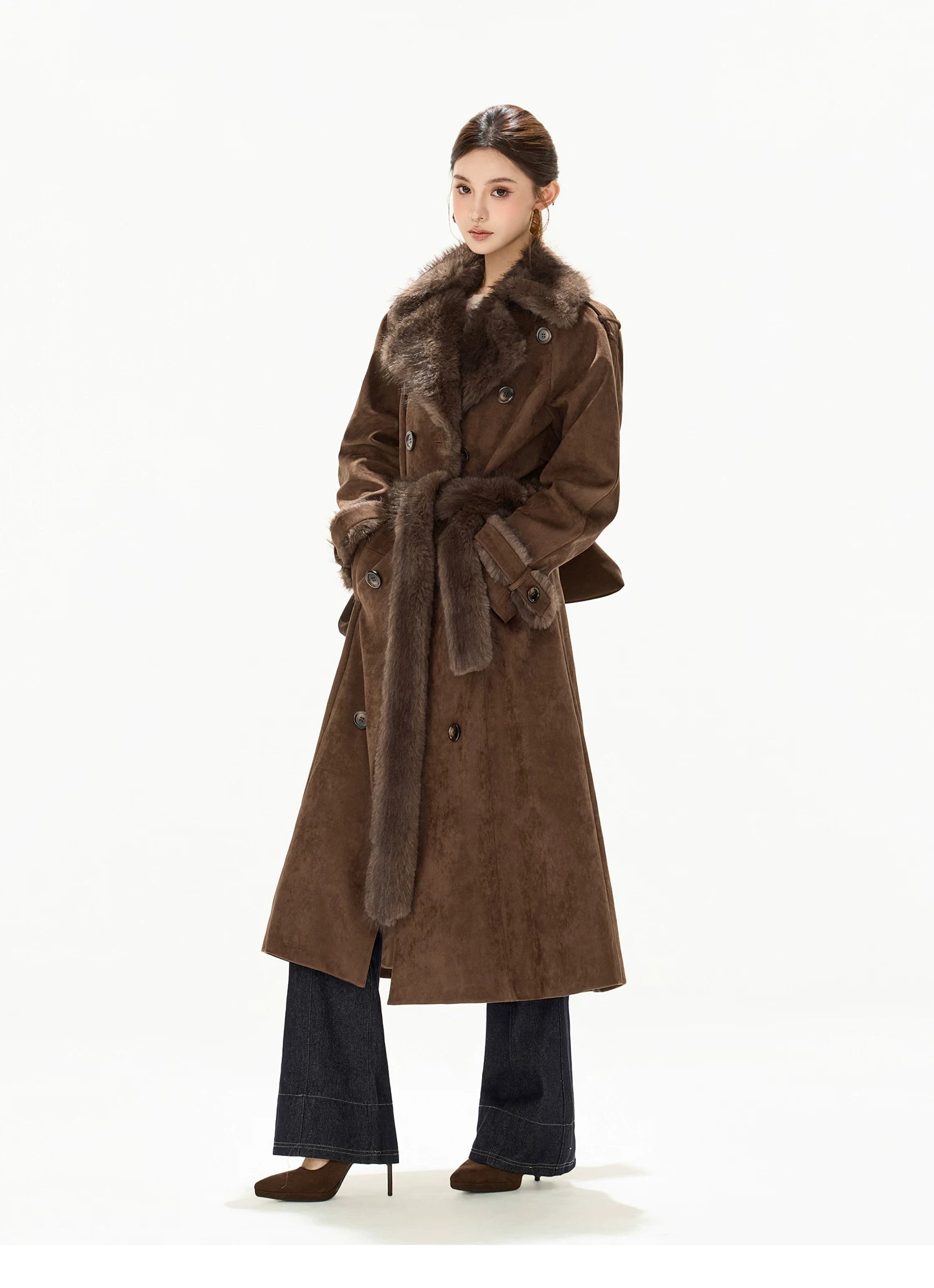 Belted Double-Breasted Long Coat