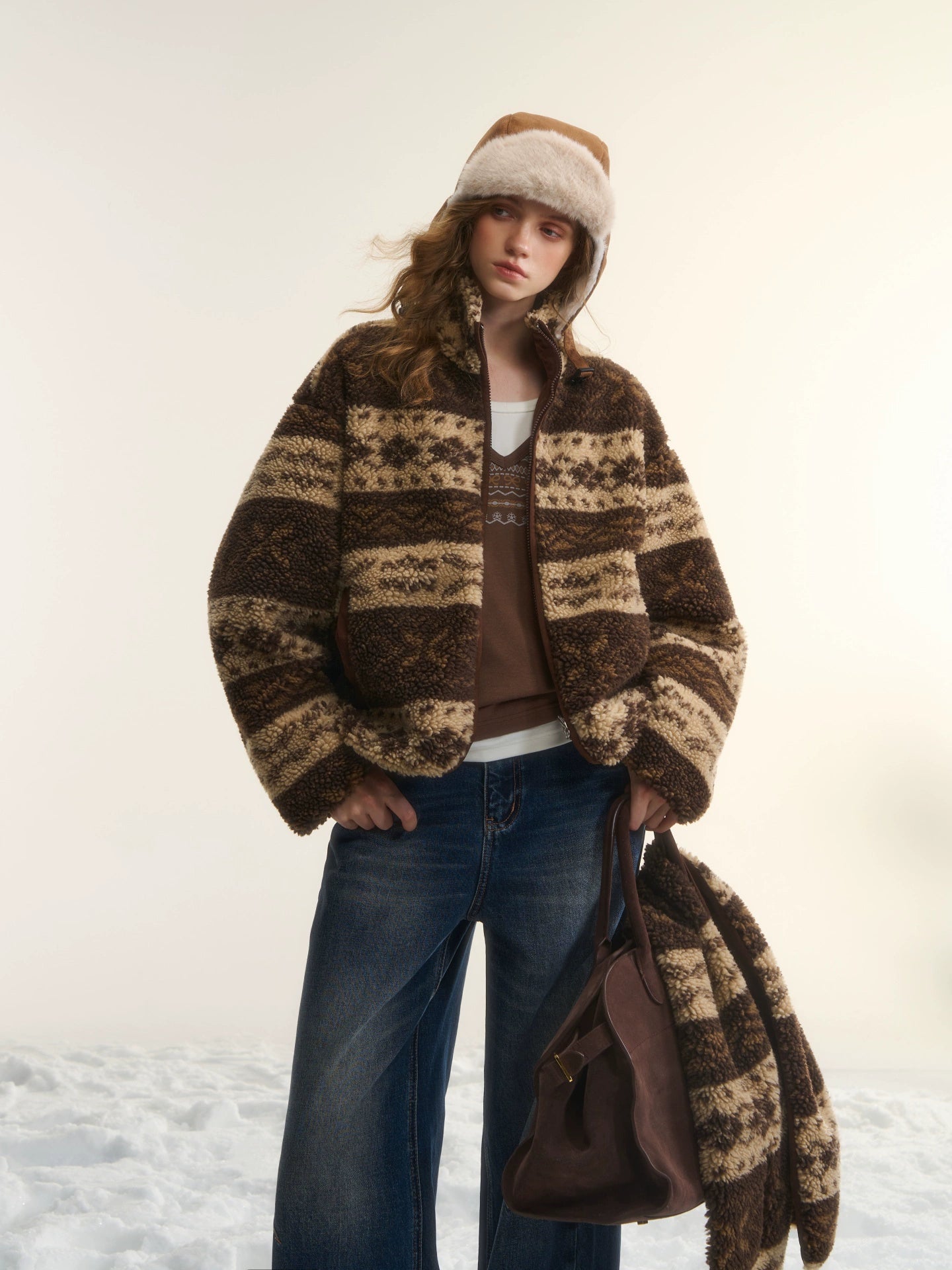 Fleece Stand-Collar Jacket with Scarf