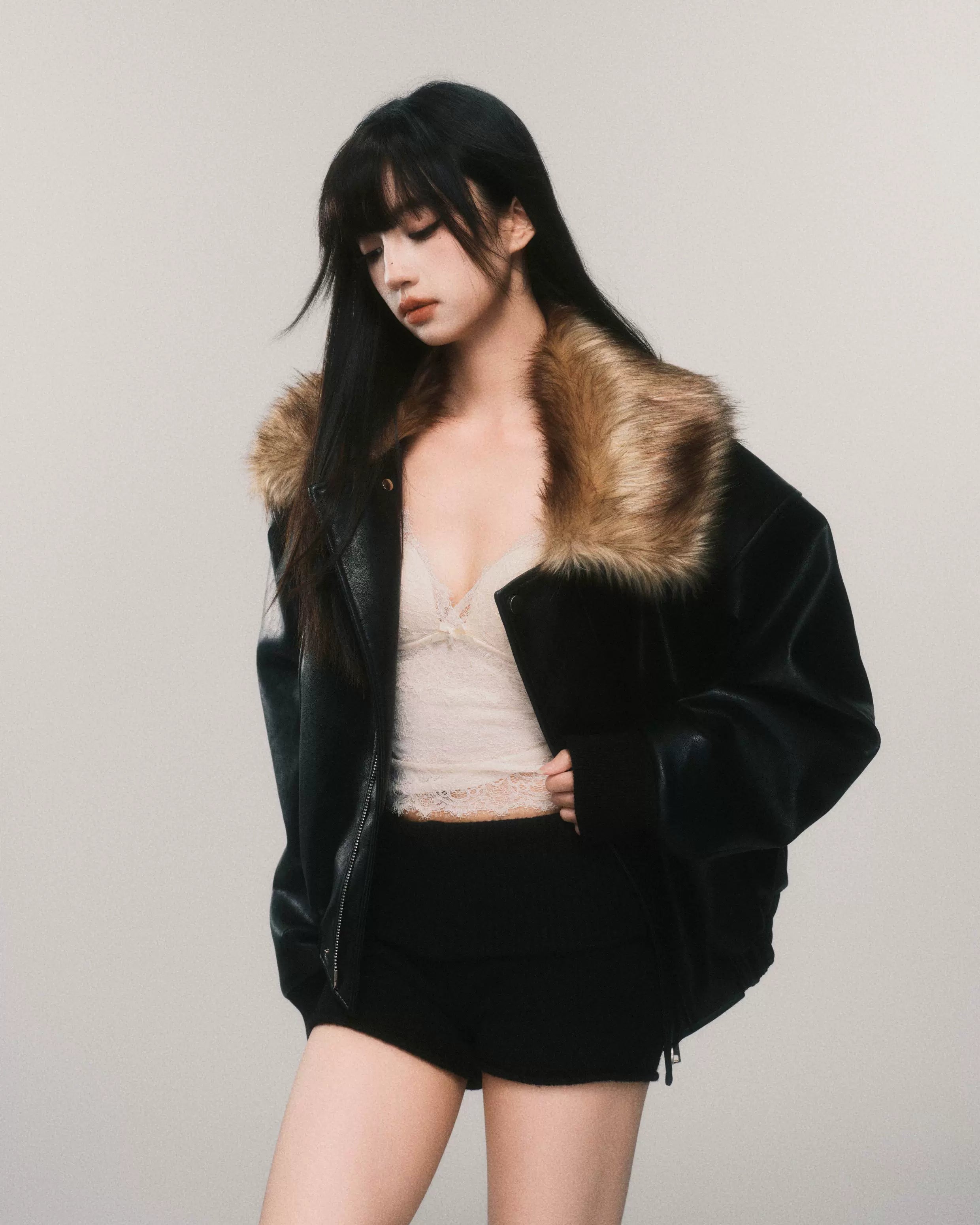 LULUSWINGS Faux Fur Collar Padded PU Biker Jacket – view 5