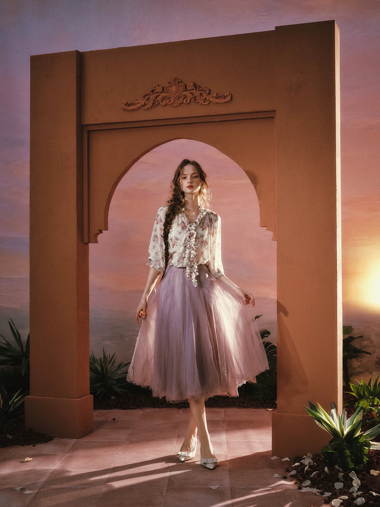 Wisteria Whisper French Romantic Floral Chiffon Shirt