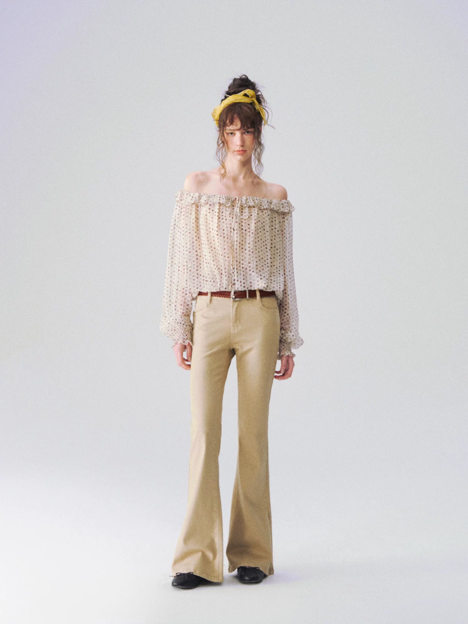 Garment-Dyed Flared Denim Jeans