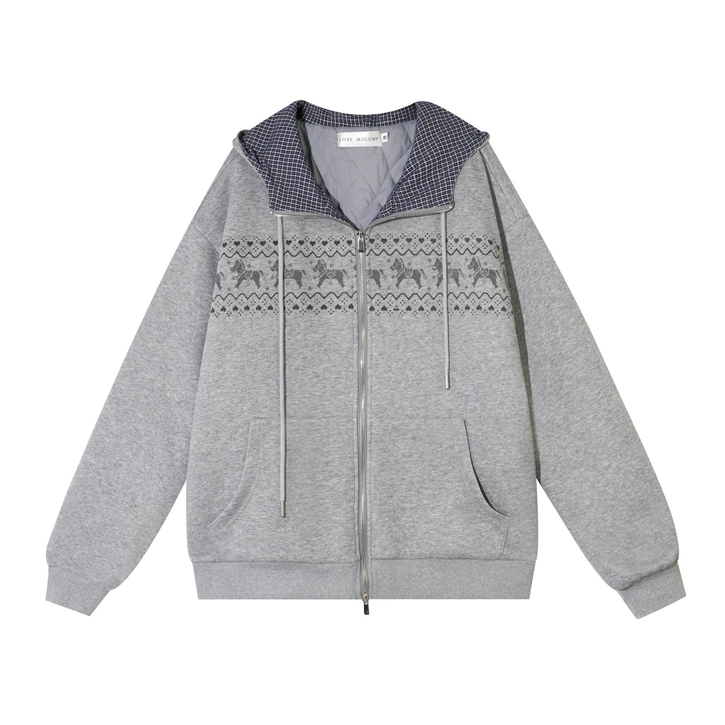 Zip-up Plaid Hoodie & Wide-Leg Pants Set