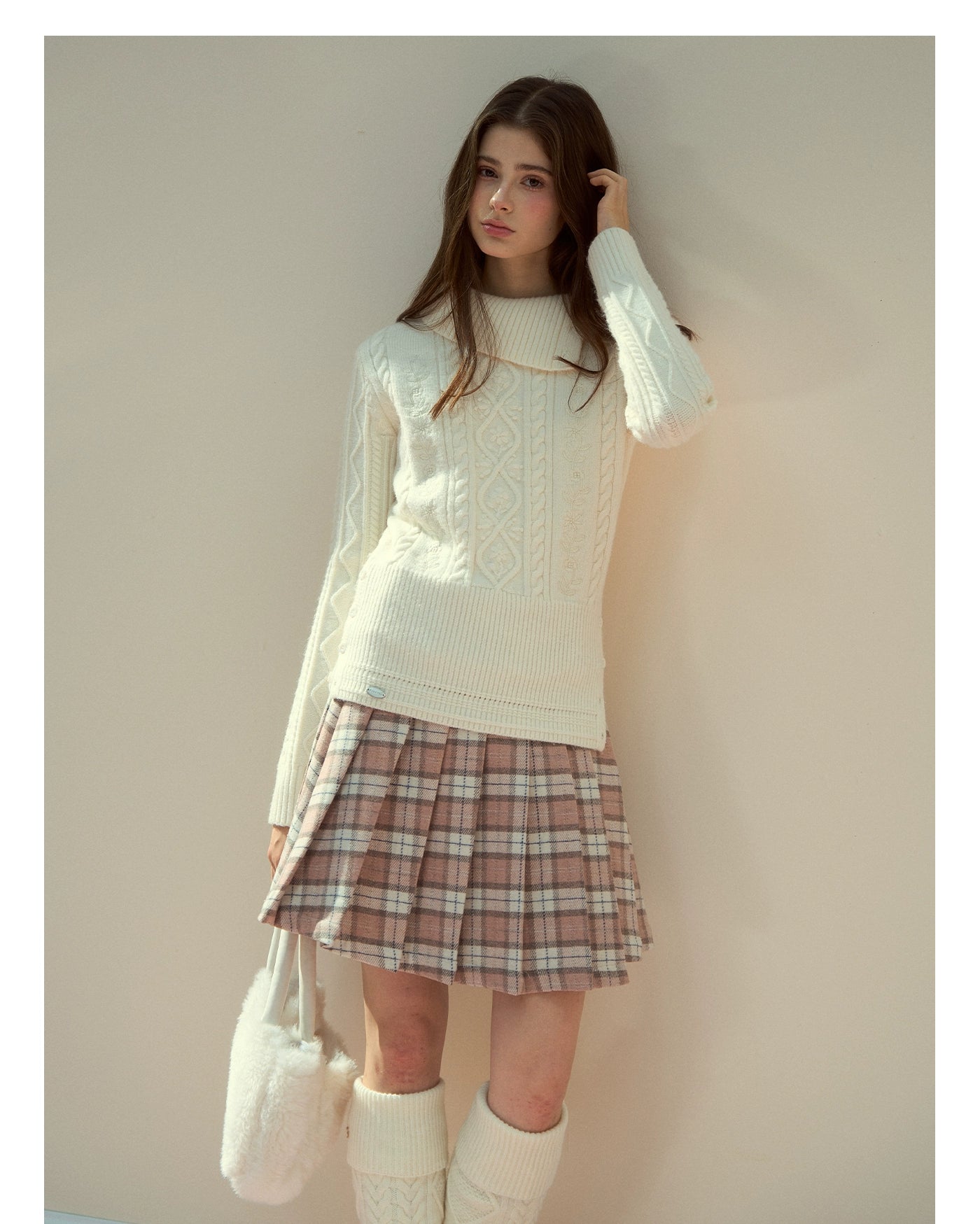 Winter Whisper Cable Knit Turtleneck Sweater - CHINASQUAD