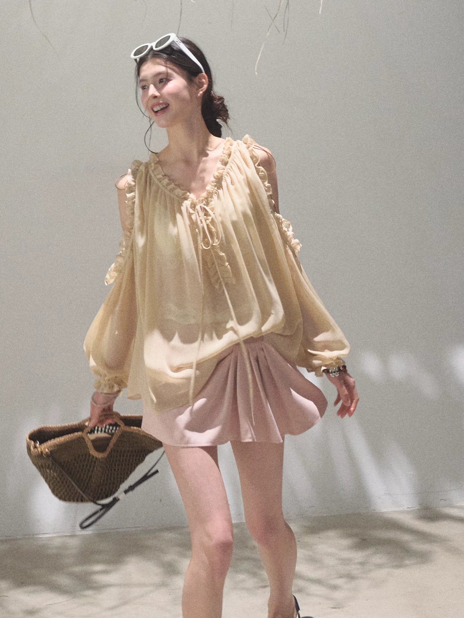 Leather Patch Lyocell–Linen A-Line Skirt