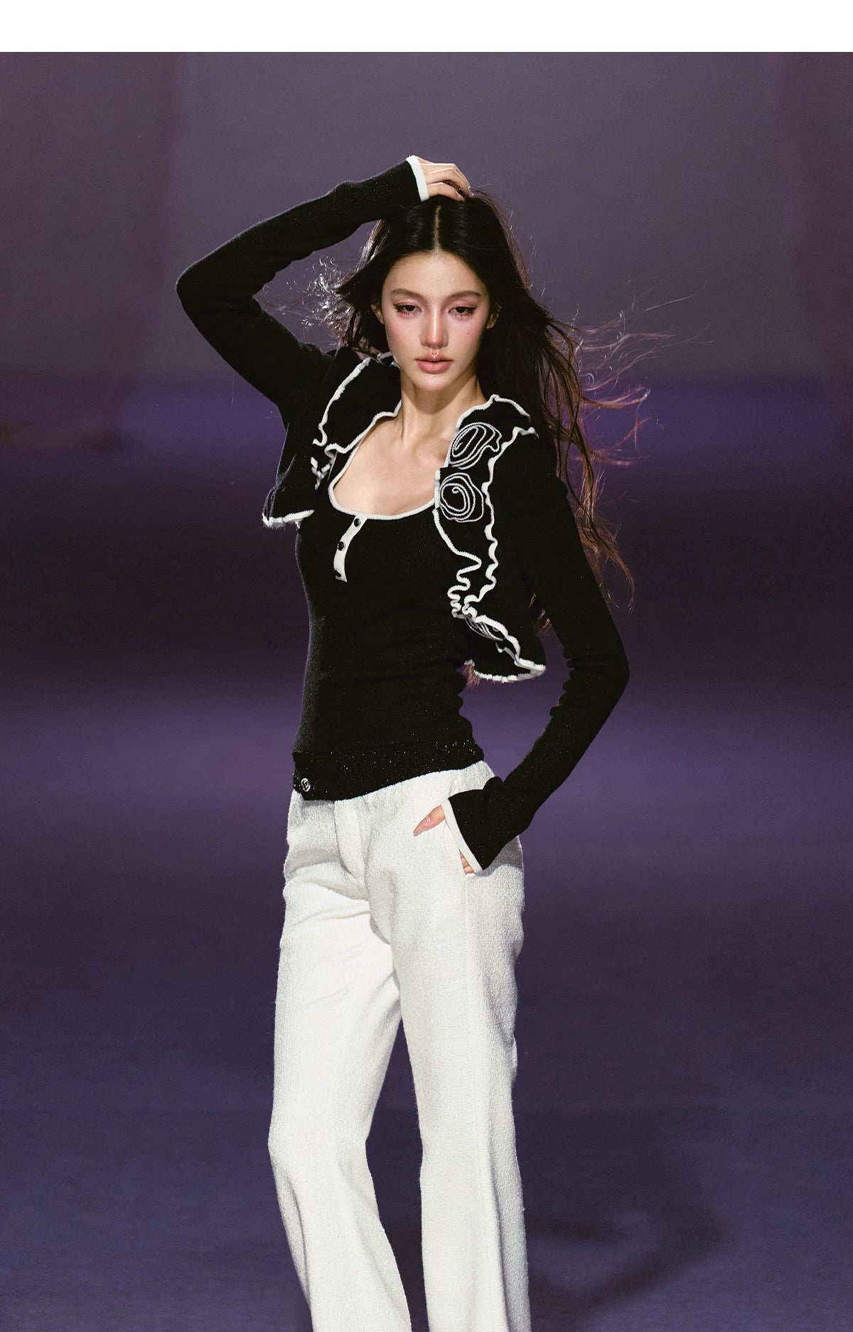 Color-block Rose Cardigan & Racerback Vest Set