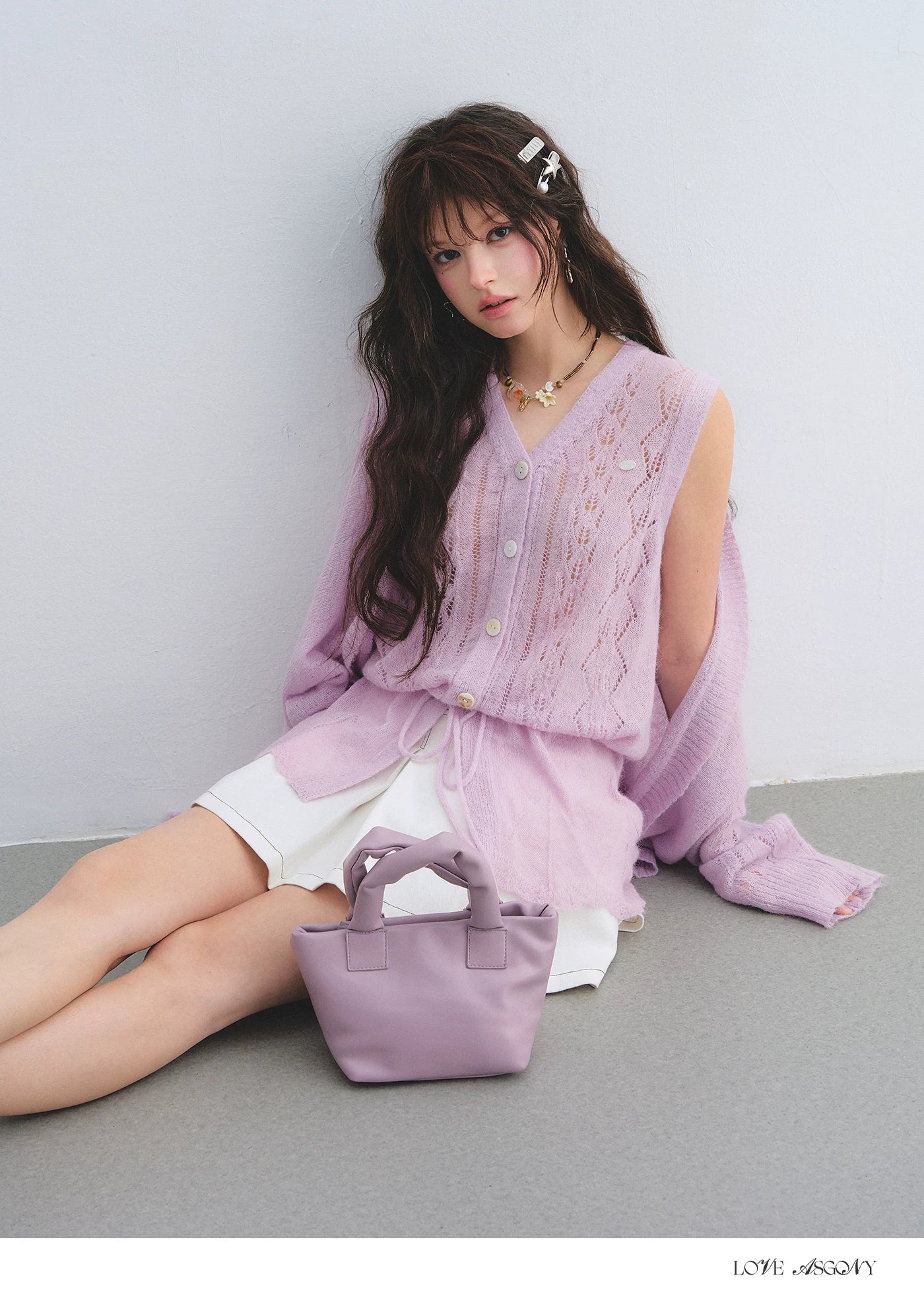 Mohair Wool-Blend Drawstring Cami & Cardigan Set