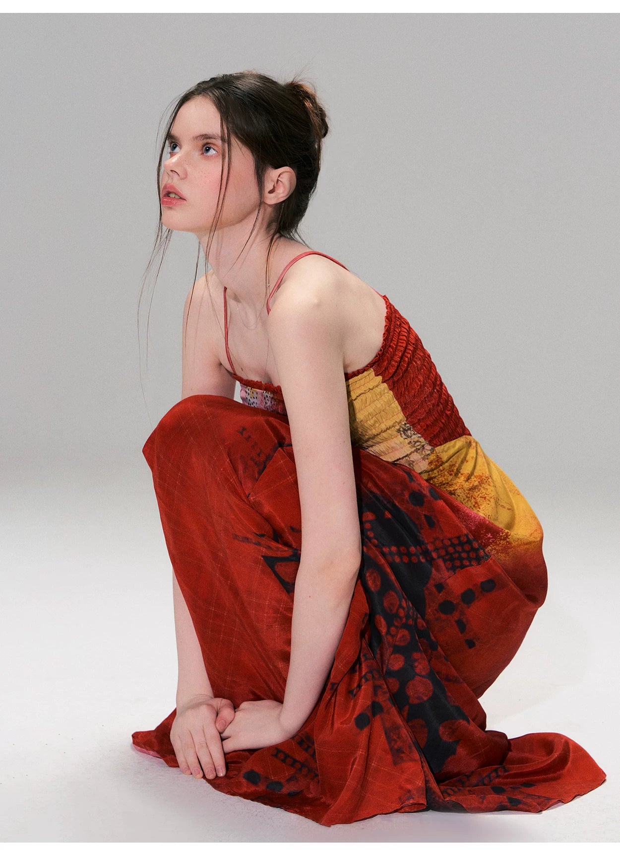 Vintage Red Strapless Printed Maxi Dress