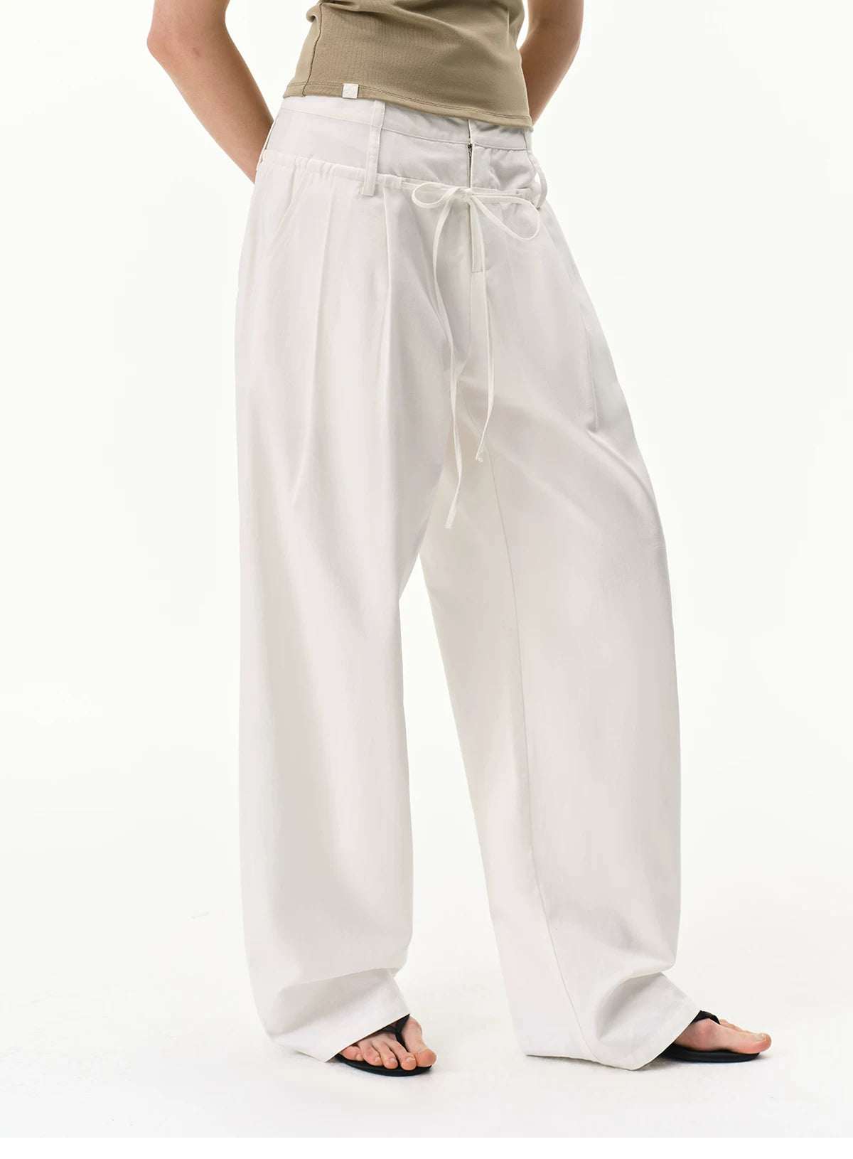 Lyocell Linen Drawstring Barrel-Leg Pants