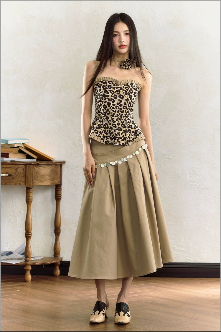 Black Gold Leopard Print Wood Ear Tube Top Vest - CHINASQUAD