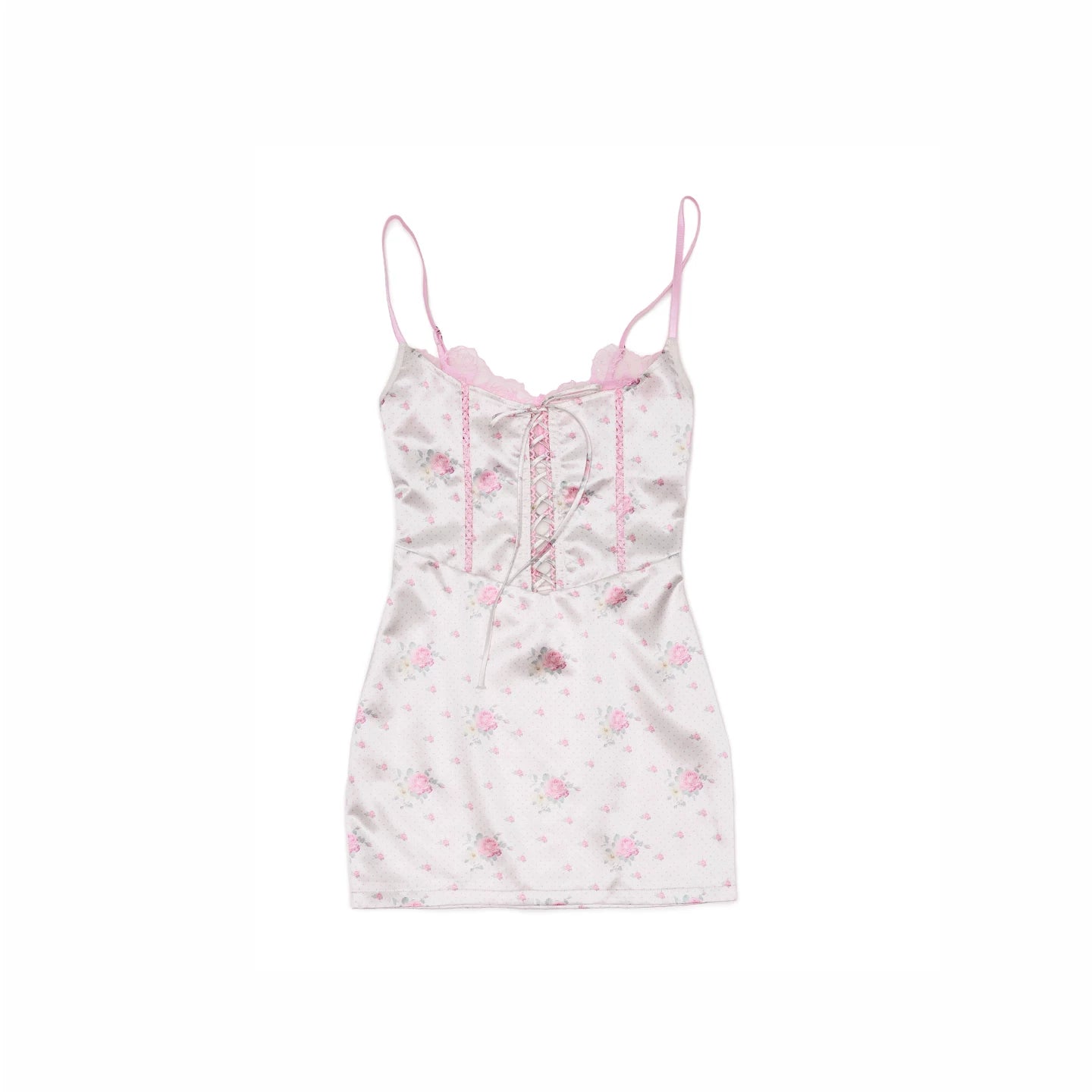 Lace-Trim Satin Corset Slip Mini Dress