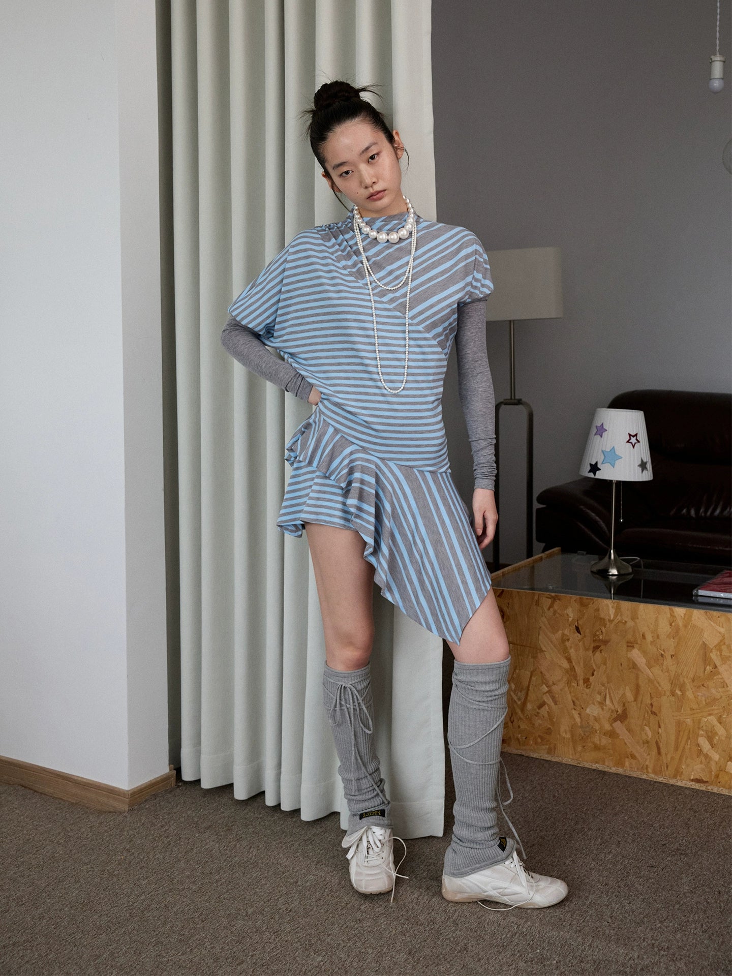 Blue-Gray Striped Irregular Patchwork Dress - CHINASQUAD