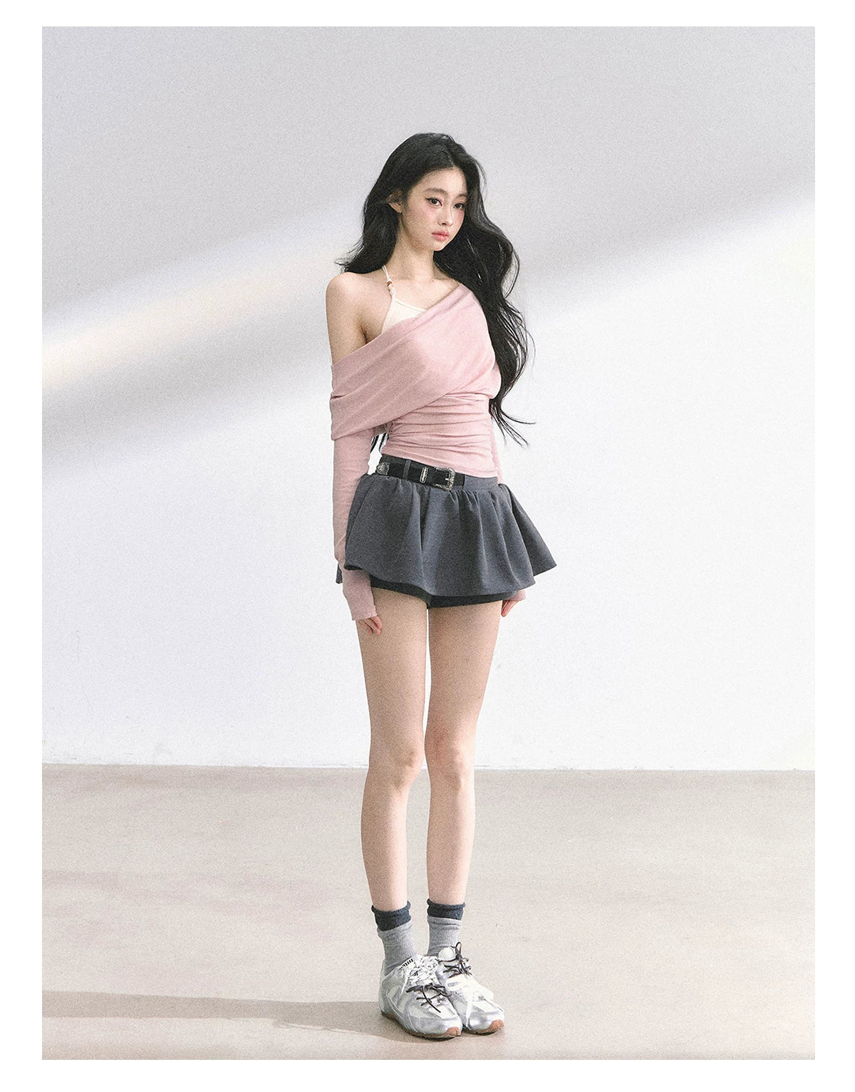 Asymmetric Off-Shoulder Long-Sleeve T-Shirt