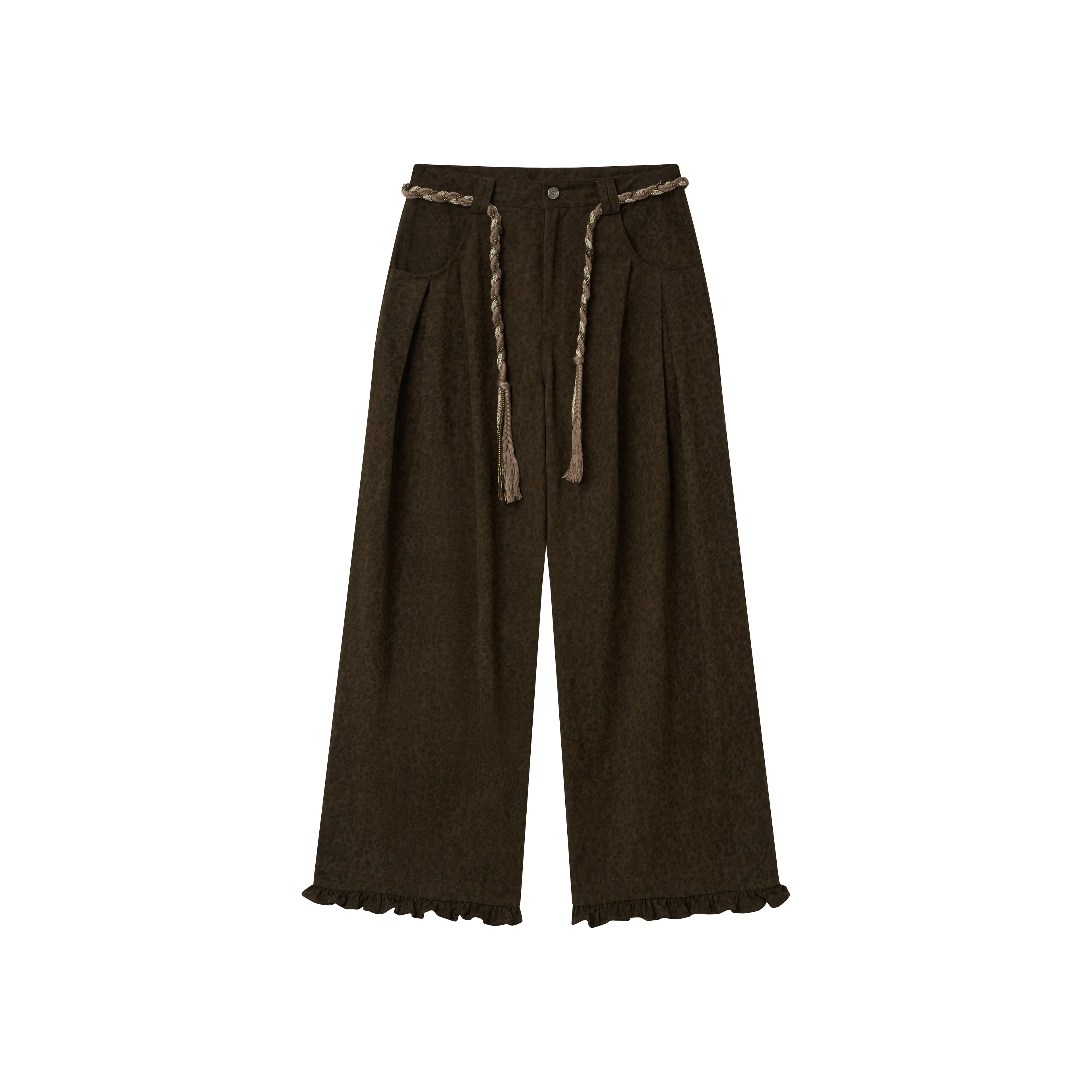Leopard Pocket Pleated Wide-Leg Pants