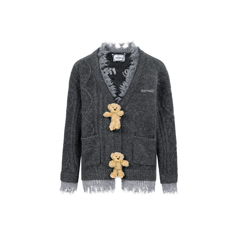 3D Plush Button Layered Knit Cardigan