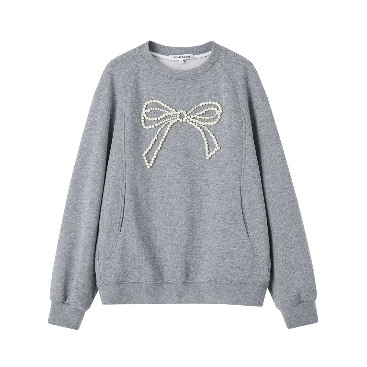 Gray & Navy Blue Butterfly Knot Beaded Pullover Sweatshirt - CHINASQUAD