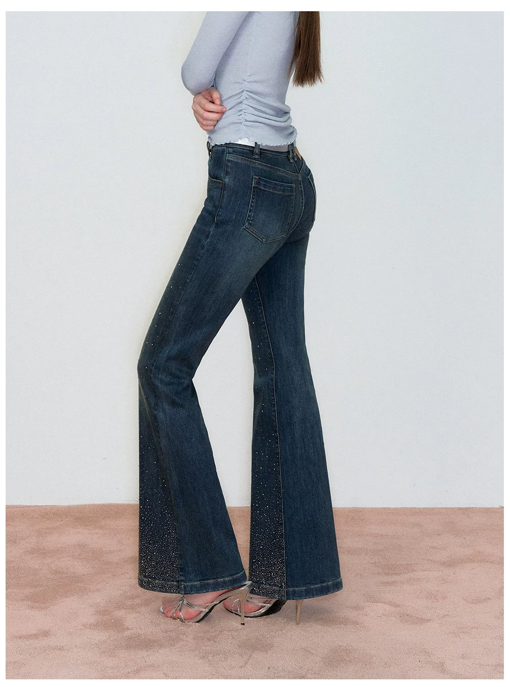 Vintage Rhinestone-Embellished Flared Denim Jeans