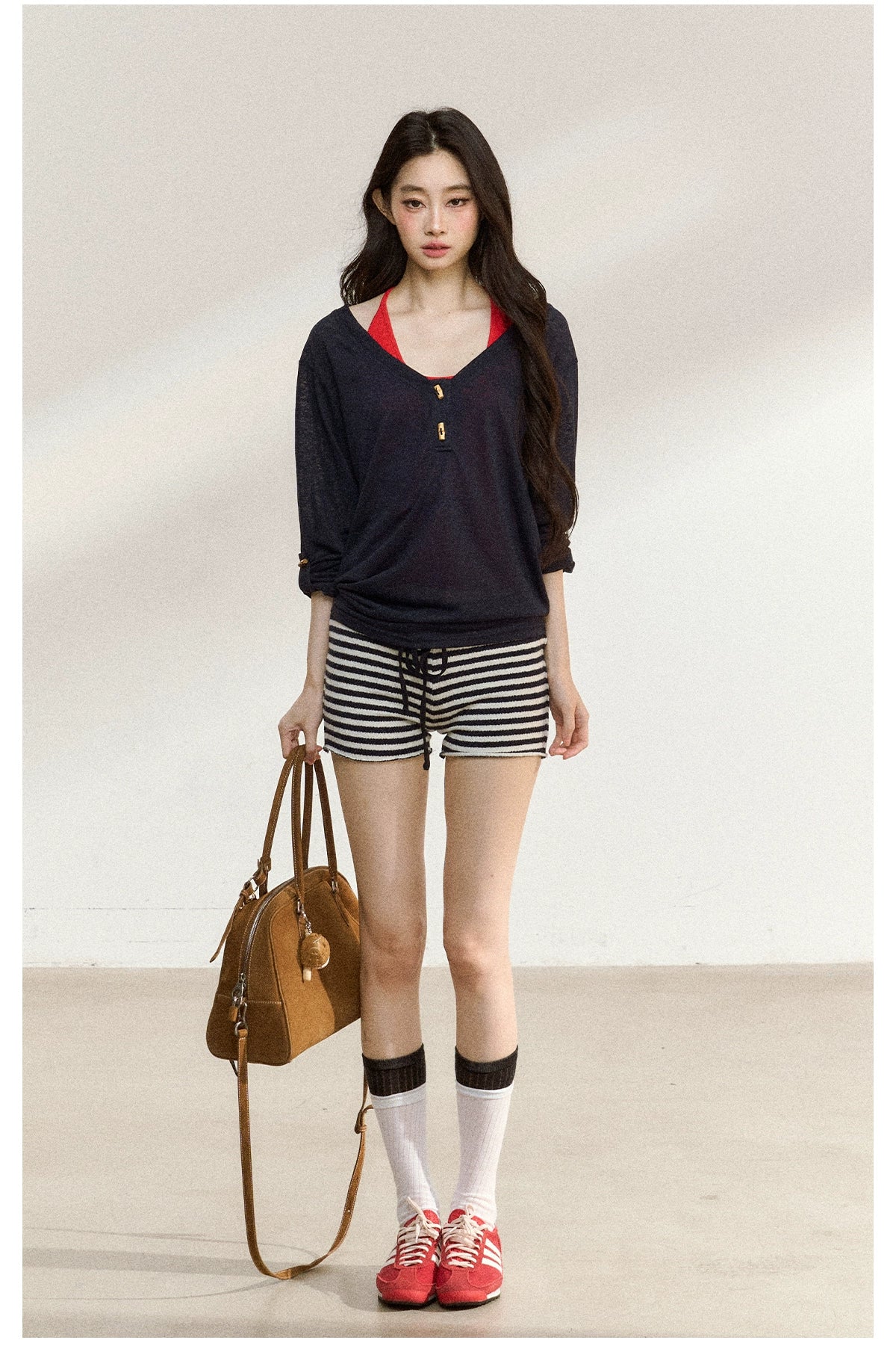 Textured Silk-Blend V-Neck Pullover & Tank Top Set - CHINASQUAD