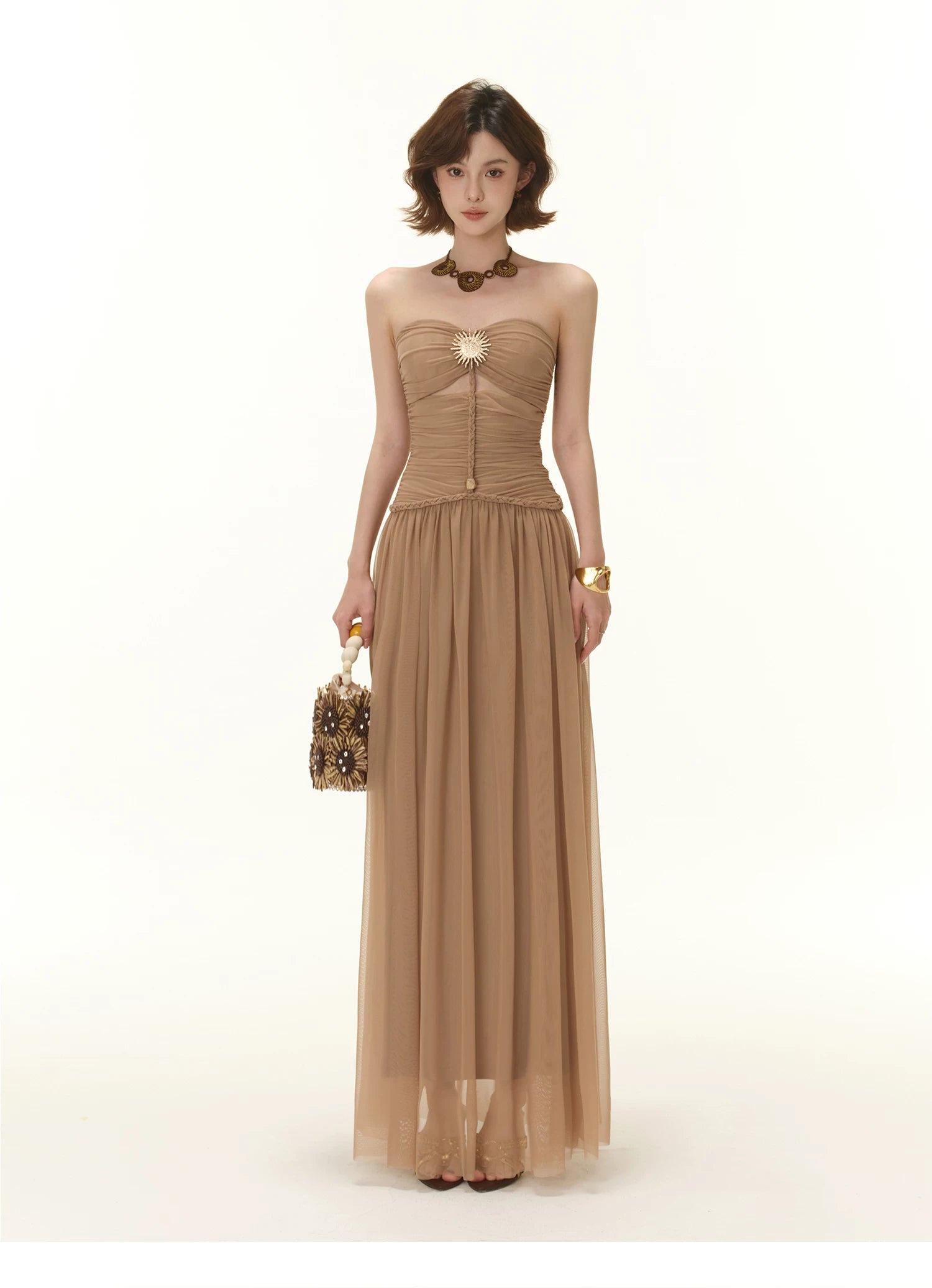 Greek Goddess Strapless Corset Maxi Dress