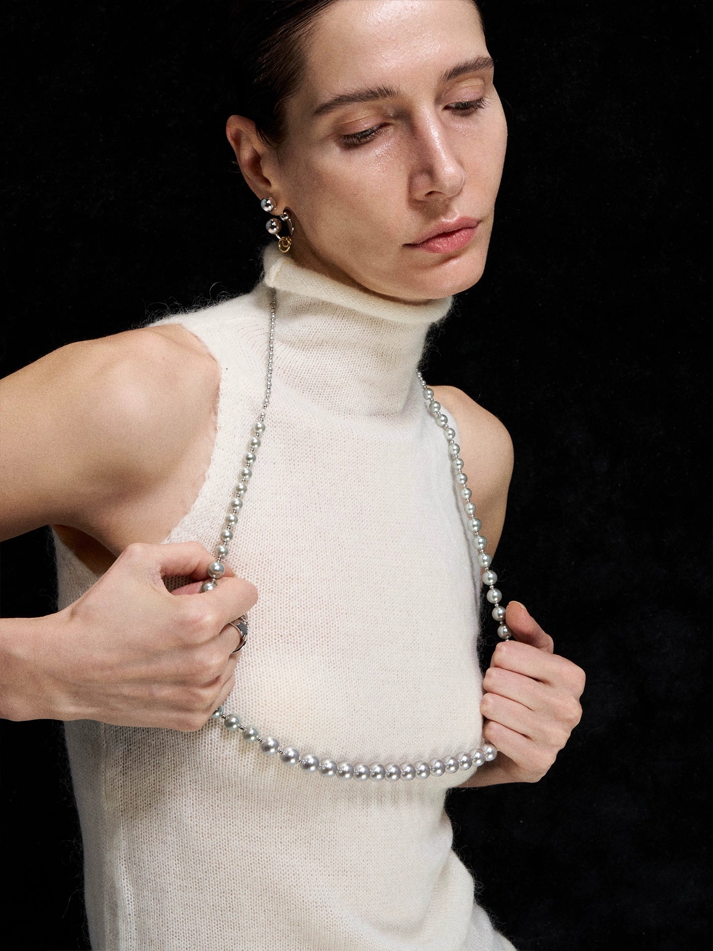 Minimalist Silver Pearl Long Necklace